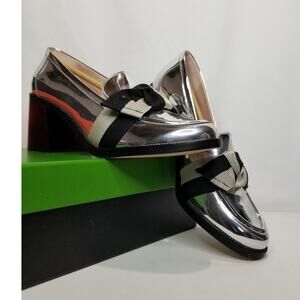 Kate Spade Women's Leandra Leather Bow Loafer Pumps Size 10 Silver NWT
